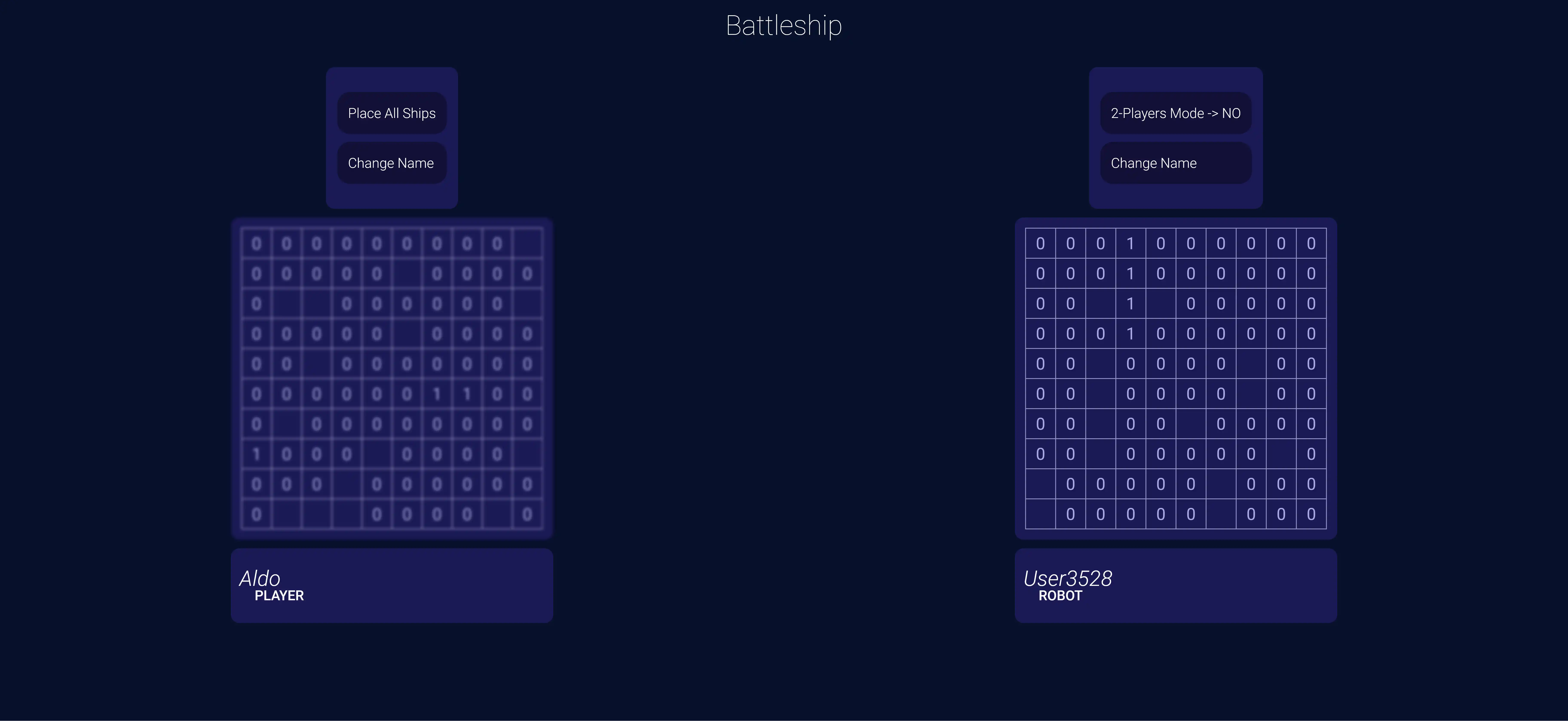 Front-Page of the Project 'BattleShip', Desktop-view