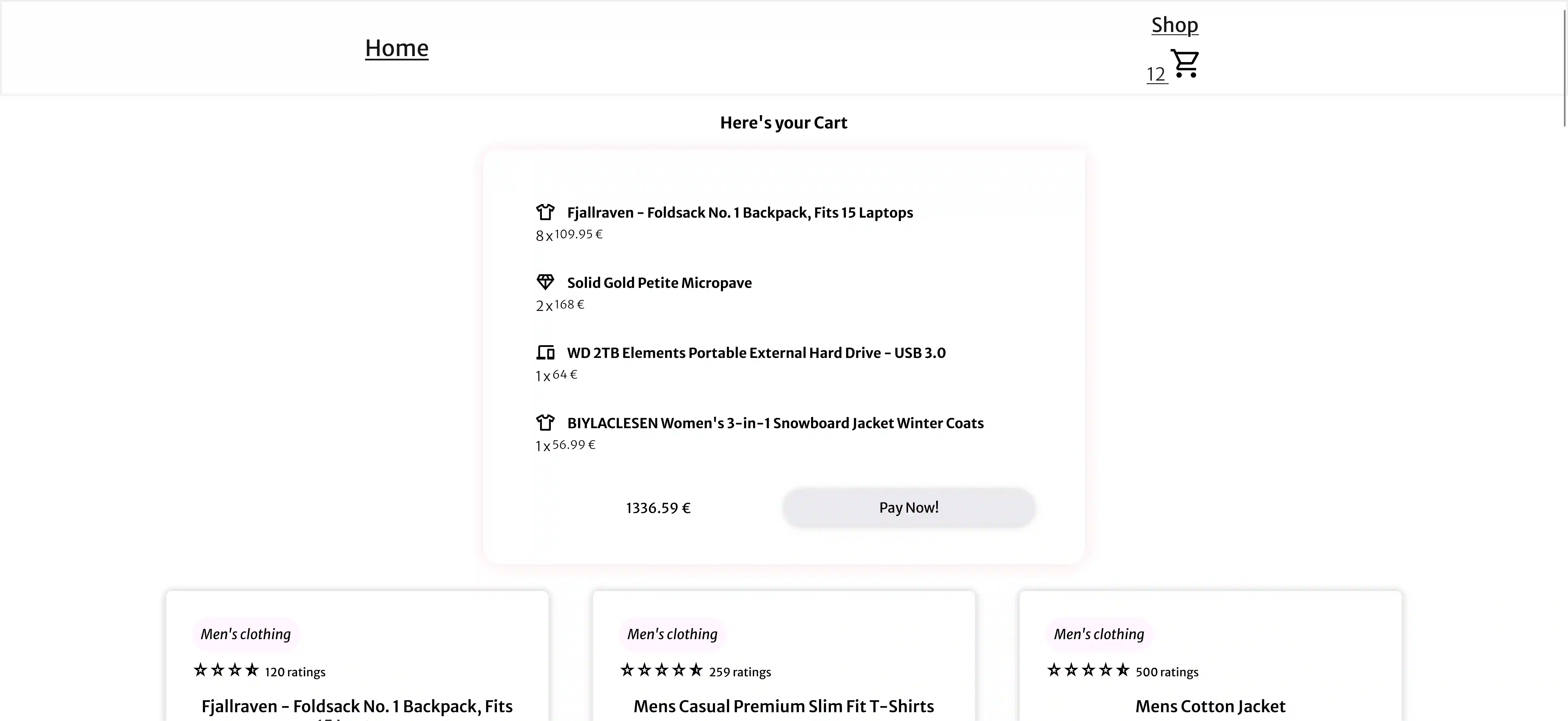 Cart Section of the Project 'Shopping Cart', Desktop-view